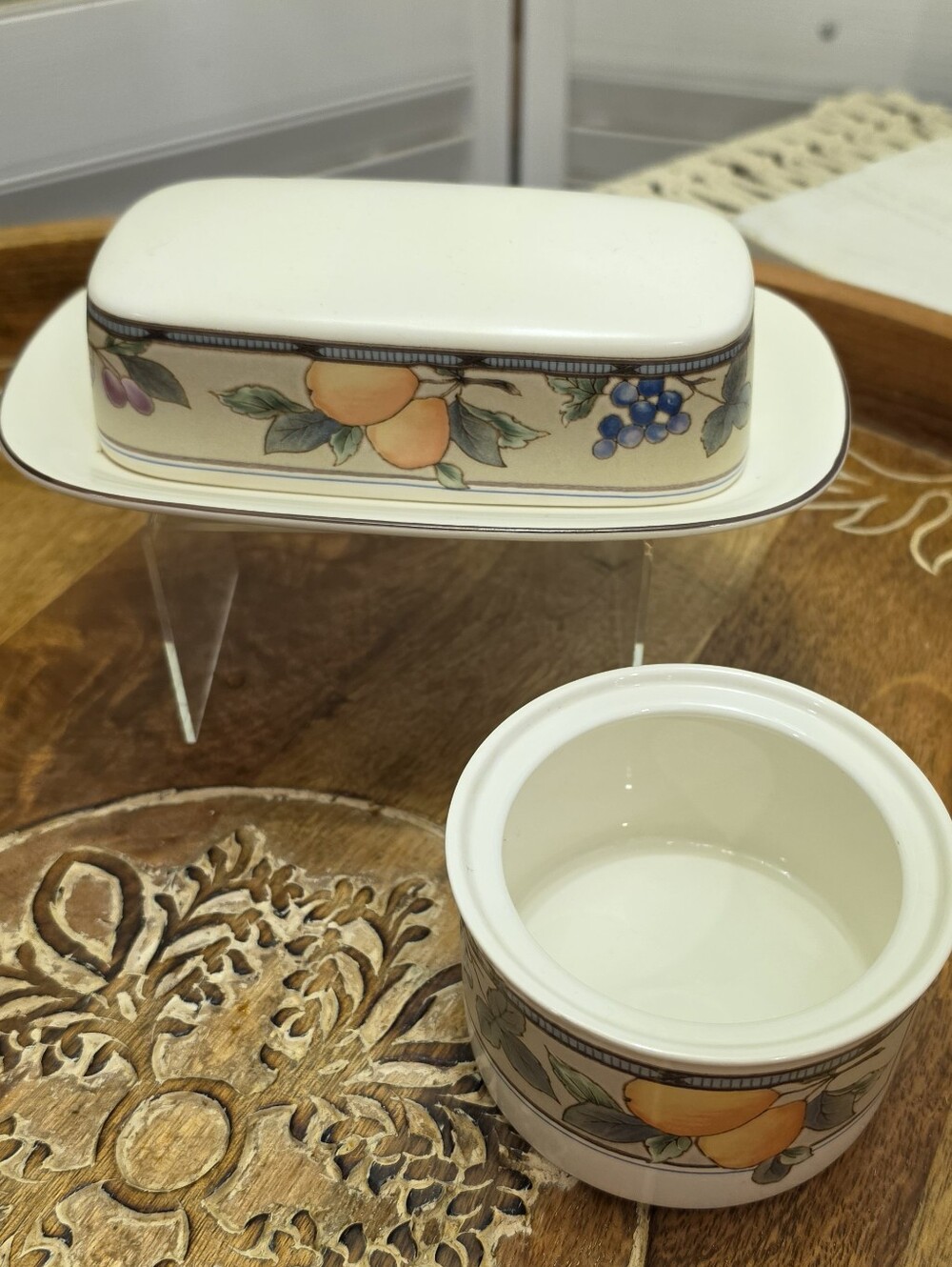 Mikasa Garden Harvest Intaglio CAC29 Covered Butter Dish & Open Sugar Bowl Base